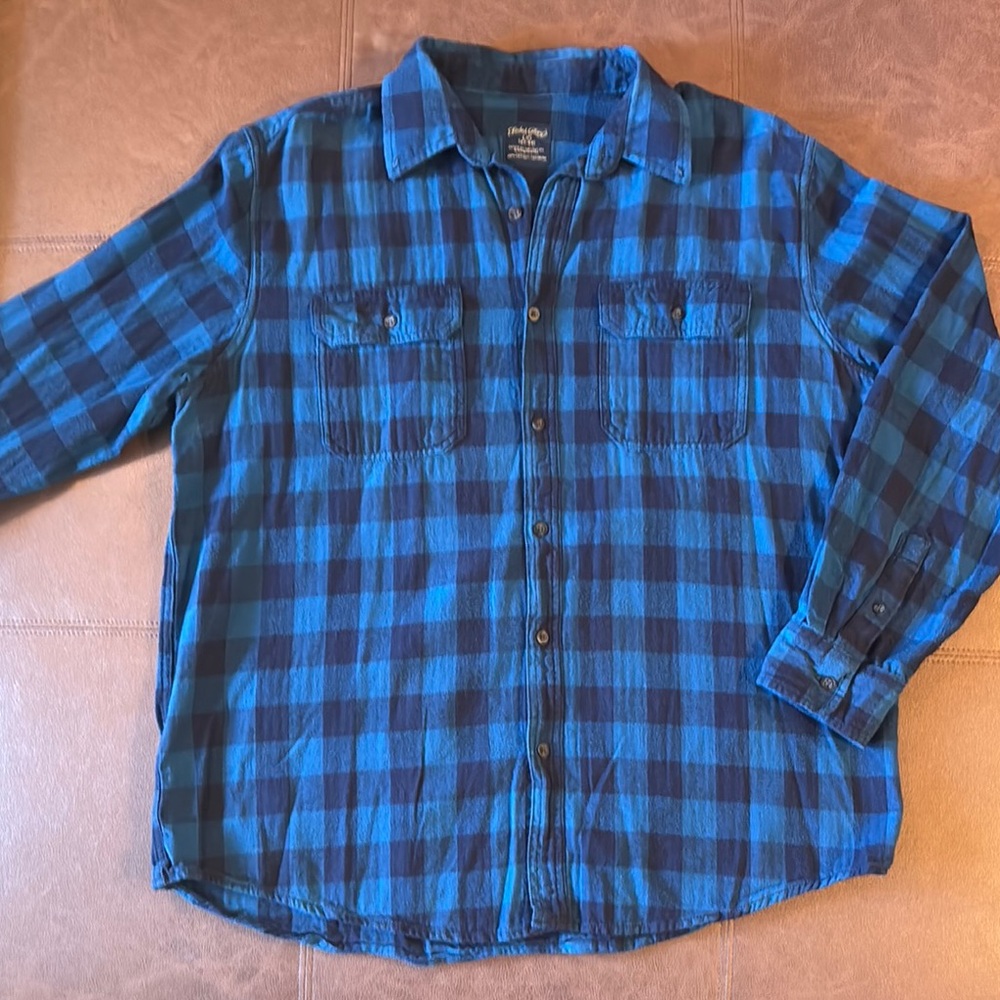 Faded Glory Blue and Black Plaid Flannel.